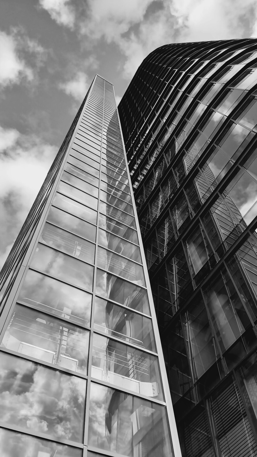 Modern glass office building exterior in a European city